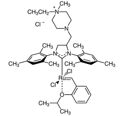 [1,3-双(2,4,6-三甲基苯基)-4-[(4-乙基-4-甲基哌嗪-1-基)甲基]-2-咪唑啉亚基]二氯(2-异丙氧苯亚甲基)氯化钌(II)-CAS:1414707-08-6