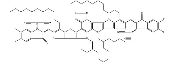 2,2′-((12,13-双(2-乙基己基)-12,13-二氢-3,9-二十一烷基bisthieno[2′′,3′′:4′,5′]thieno[2′,3′:4,5]pyrrolo[3,2-e:2′,3′-g][2,1,3]benzothiadiazole-2,10-二基)双(次甲基(5,6-二氟-3-氧代-1H-茚-2,1(3H)-二亚基)))双(丙二腈)-CAS:2304444-49-1