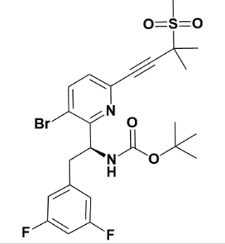(S)-(1-(3-溴-6-(3-甲基-3-(甲基磺酰基)丁-1-炔-1-基)吡啶-2-基)-2-(3,5-二氟苯基)乙基)氨基甲酸叔丁酯-CAS:2189684-54-4
