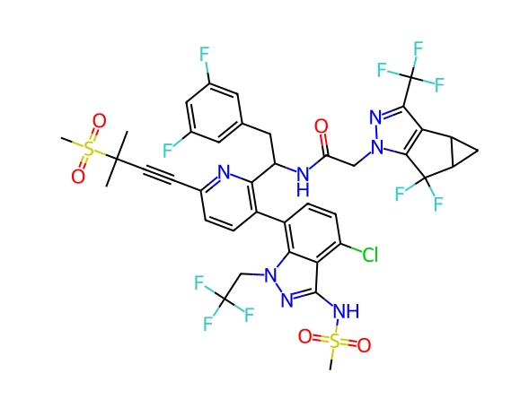 N-((S)-1-(3-(4-氯-3-(甲基磺酰胺基)-1-(2,2,2-三氟乙基)-1H-吲唑-7-基)-6-(3-甲基-3-(甲基磺酰基)丁-1-炔-1-基)吡啶-2-基)-2-(3,5-二氟苯基)乙基)-2-((3bS,4aR)-5,5-二氟-3-(三氟甲基)-3b,4,4a,5-四氢-1H-环丙烷并[3,4]环戊并[1,2-c]吡唑-1-基)乙酰胺-CAS:2189684-44-2