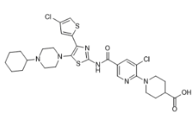 1-(3-氯-5-((4-(4-氯噻吩-2-基-5-(4-环己基哌嗪-1-基)噻唑-2-基)氨基甲酰基)吡啶-2-基)哌啶-4-羧酸-CAS:570406-98-3