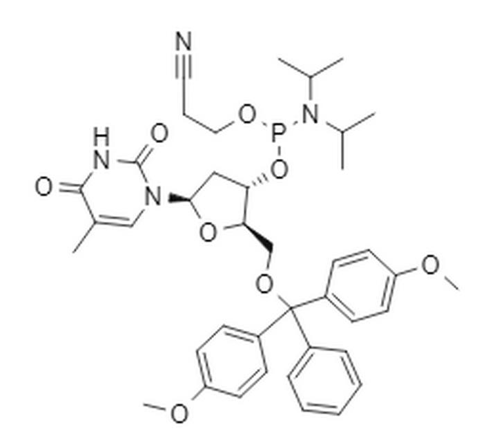 (2R,3S,5R)-2-((双(4-甲氧基苯基)(苯基)甲氧基)甲基)-5-(5-甲基-2,4-二氧代-3,4-二氢嘧啶-1(2H)-基)四氢呋喃-3-基(2-氰基乙基)二异丙基亚磷酰胺-CAS:98796-51-1